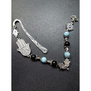 BOOK JEWELRY! Hamsa Hand and Evil Eye fancy bookmark.  Genuine Crystal Beads.